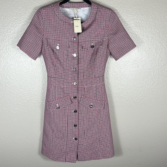 Maje Barbiecore Rida Pink Tweed Houndstooth Mini Dress - Picture 7 of 12